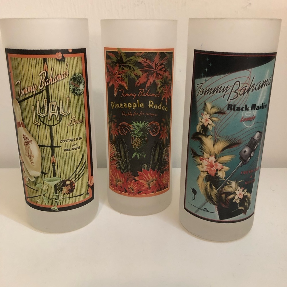 Tommy Bahama Tropical Printed Frosted Glass Tumbler - Set of 3, Multi-Color